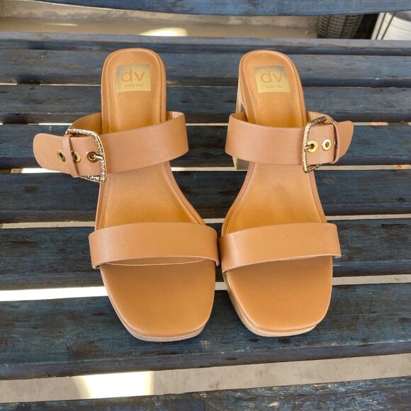 New Dolce Vita Platform Sandal Women's 10 US Beige PU Leather Block Heel Slip-On - Picture 4 of 13